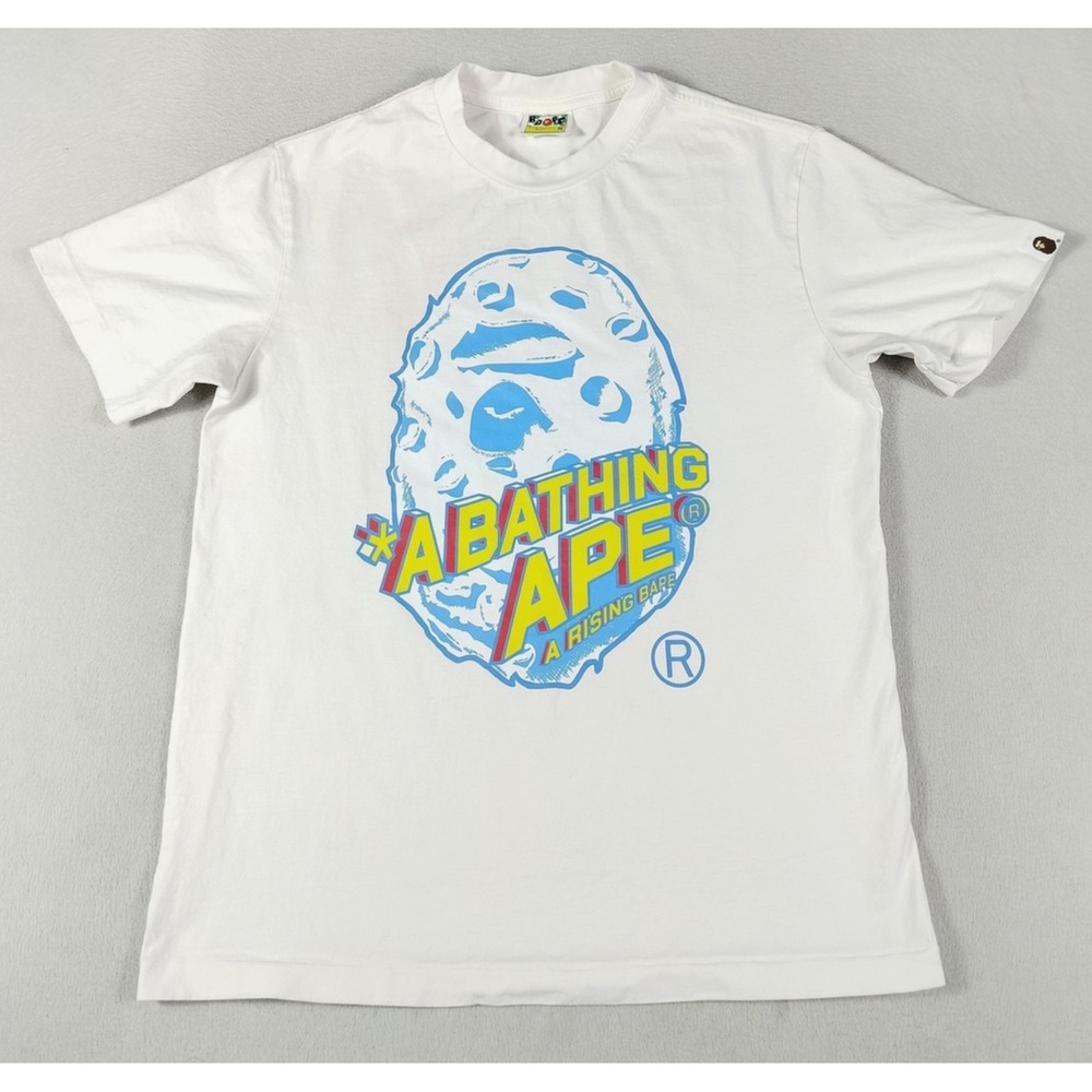 A Bathing Ape Shirt Mens Medium White‎ Moon Rocket Graphic Streetwear Tee